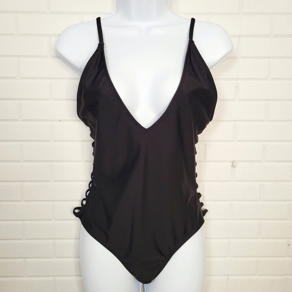 Dippin Daisys Swimsuit Women Large Black Side Cutouts  One-Piece Minimalist Goth